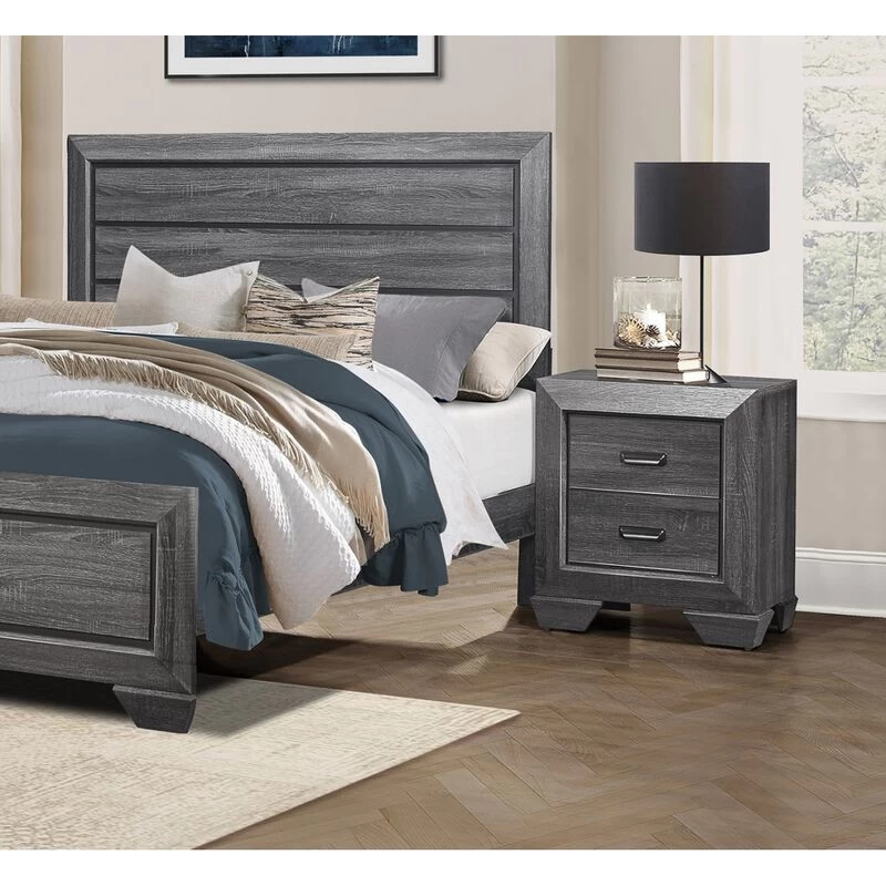 Gray Finish 1pc Nightstand Of 2x Drawers Wooden Bedroom Furniture Contemporary Design Rustic Aesthetic 3 Gray Finish 1pc Nightstand Of 2x Drawers Wooden Bedroom Furniture Contemporary Design Rustic Aesthetic
