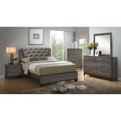 Contemporary 1pc Nightstand Two Tone Gray Bedroom Furniture Nightstand Center Metal Glides Brass Bar Pulls Gray -Bedroom Furniture Shop 602cf17c5506423d95e119e352852cc0