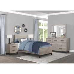 Attractive Gray Finish 1pc Nightstand Of 2x Drawers Metal Bar Hardware Premium Melamine Board Wooden Bedroom Furniture Light Gray -Bedroom Furniture Shop 61487e4a167442c8b7260a762d811e37