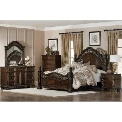 Traditional Design Dark Cherry Finish With Gold Tipping 1pc Nightstand Of 3x Drawers Formal Style Bedroom Furniture -Bedroom Furniture Shop 62a77a33fcf24fe2bef9f27e25d4fcb0