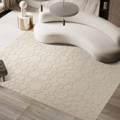 3' X 5' Modern Cream Textured Area Rug Embossed Bubble Rug For Living Room Bedroom