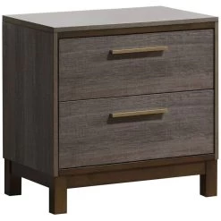 Contemporary 1pc Nightstand Two Tone Gray Bedroom Furniture Nightstand Center Metal Glides Brass Bar Pulls Gray -Bedroom Furniture Shop 632d7f1abad64e33bca8d0082d6bd0b8