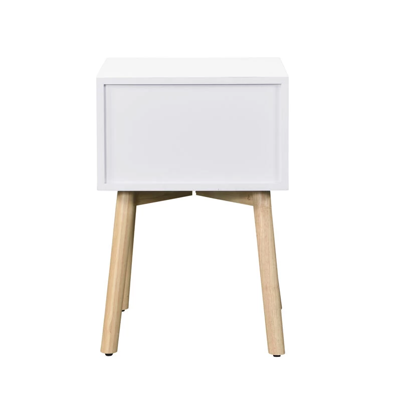 Side Table, Bedside Table With 2 Drawers And Rubber Wood Legs, Mid-Century Modern Storage Cabinet For Bedroom Living Room, White White 7 Side Table, Bedside Table With 2 Drawers And Rubber Wood Legs, Mid-Century Modern Storage Cabinet For Bedroom Living Room, White White - Image 5