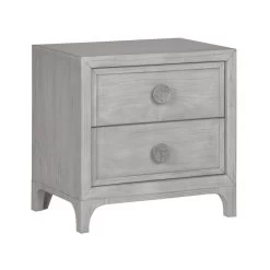 28 Inch Lou Wood 2 Drawer Bedroom Nightstand, Wood Knobs, Washed White- Benzara