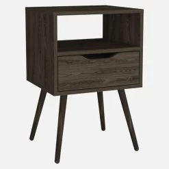 Homezia Modern Dark Walnut Bedroom Nightstand