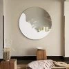 23.6" Round White Japandi Wave Textured Wall Mirror Decor Art Living Room Bedroom