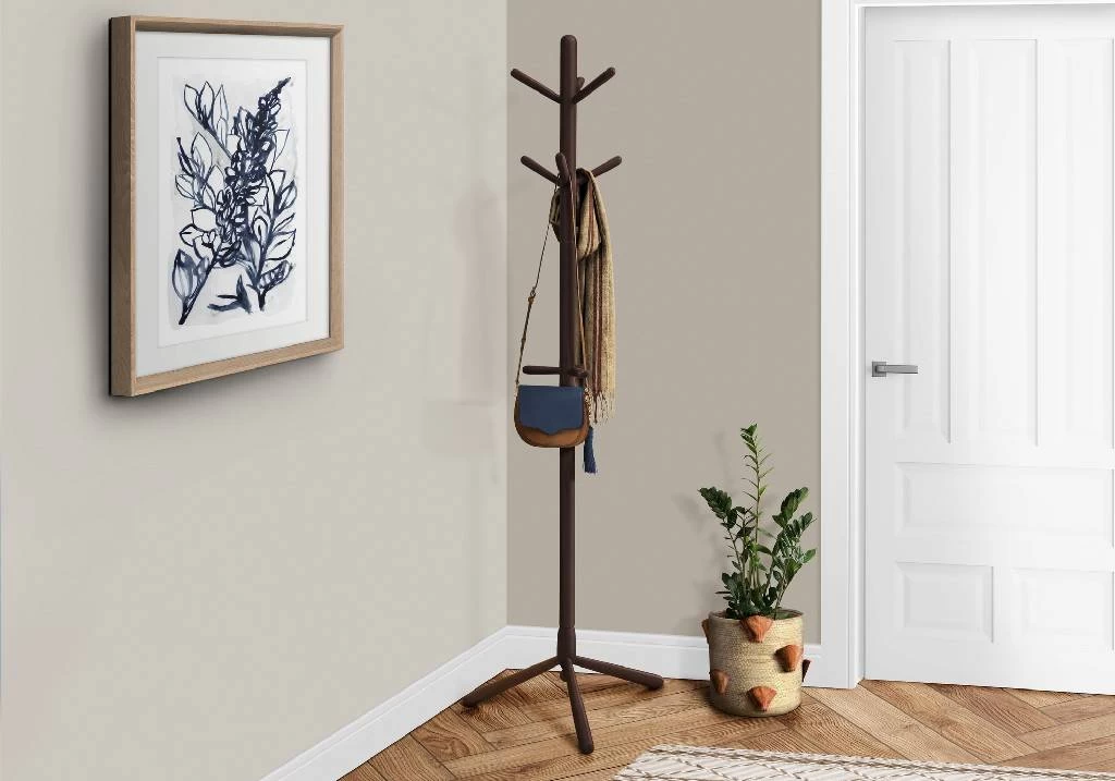 Coat Rack / Hall Tree / Free Standing / 9 Hooks / Entryway / 69"H / Bedroom / Wood / Brown / Contemporary / Modern - Monarch Specialties I 2004 4 Coat Rack / Hall Tree / Free Standing / 9 Hooks / Entryway / 69"H / Bedroom / Wood / Brown / Contemporary / Modern - Monarch Specialties I 2004 - Image 2