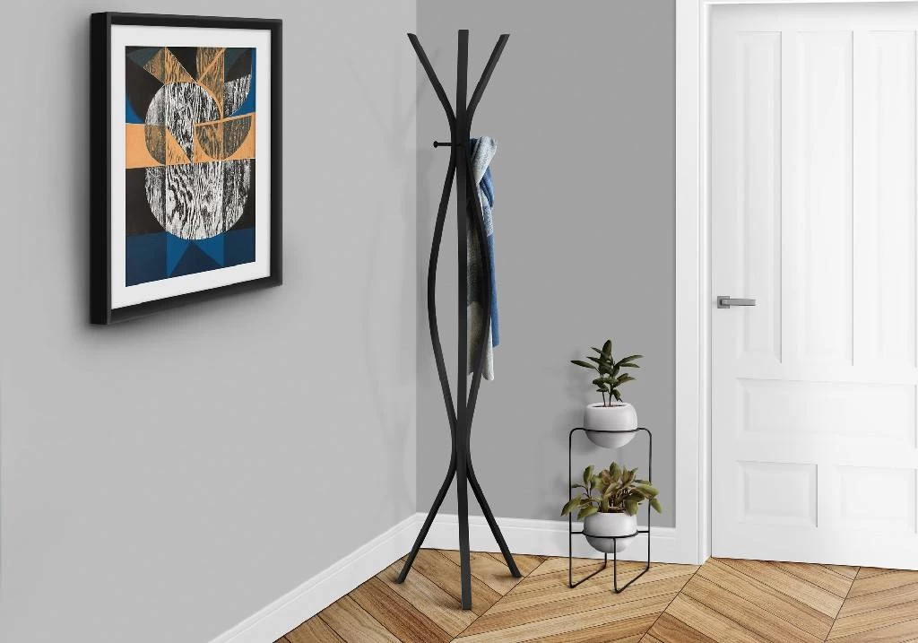 Coat Rack / Hall Tree / Free Standing / 3 Hooks / Entryway / 72"H / Bedroom / Metal / Black / Contemporary / Modern - Monarch Specialties I 2051 4 Coat Rack / Hall Tree / Free Standing / 3 Hooks / Entryway / 72"H / Bedroom / Metal / Black / Contemporary / Modern - Monarch Specialties I 2051 - Image 2