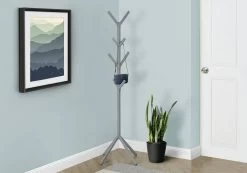 Coat Rack / Hall Tree / Free Standing / 8 Hooks / Entryway / 70"H / Bedroom / Metal / Grey / Contemporary / Modern - Monarch Specialties I 2058