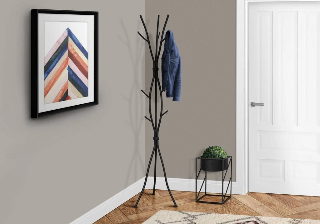 Coat Rack / Hall Tree / Free Standing / 11 Hooks / Entryway / 74"H / Bedroom / Metal / Black / Contemporary / Modern - Monarch Specialties I 2062 5 Coat Rack / Hall Tree / Free Standing / 11 Hooks / Entryway / 74"H / Bedroom / Metal / Black / Contemporary / Modern - Monarch Specialties I 2062 - Image 3