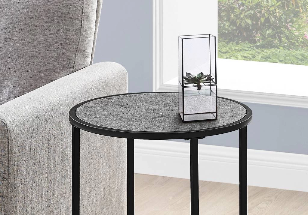 Accent Table / Side / Round / End / Nightstand / Lamp / Living Room / Bedroom / Metal / Laminate / Grey / Black / Contemporary / Modern - Monarch Specialties I 2206 5 Accent Table / Side / Round / End / Nightstand / Lamp / Living Room / Bedroom / Metal / Laminate / Grey / Black / Contemporary / Modern - Monarch Specialties I 2206 - Image 3