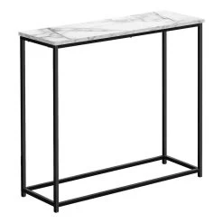 Accent Table- Console- Entryway- Narrow- Sofa- Living Room- Bedroom- White Marble Look Laminate- Black Metal- Contemporary- Modern-Monarch Specialties I 2255