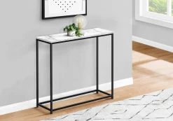 Accent Table- Console- Entryway- Narrow- Sofa- Living Room- Bedroom- White Marble Look Laminate- Black Metal- Contemporary- Modern-Monarch Specialties I 2255 -Bedroom Furniture Shop 69 i 2255 3