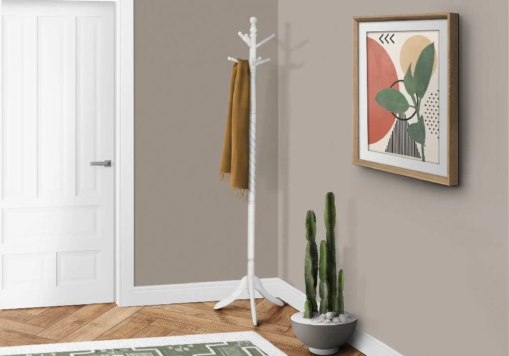 Coat Rack / Hall Tree / Free Standing / 6 Hooks / Entryway / 72"H / Bedroom / Wood / White / Contemporary / Modern - Monarch Specialties I 3057 4 Coat Rack / Hall Tree / Free Standing / 6 Hooks / Entryway / 72"H / Bedroom / Wood / White / Contemporary / Modern - Monarch Specialties I 3057 - Image 2