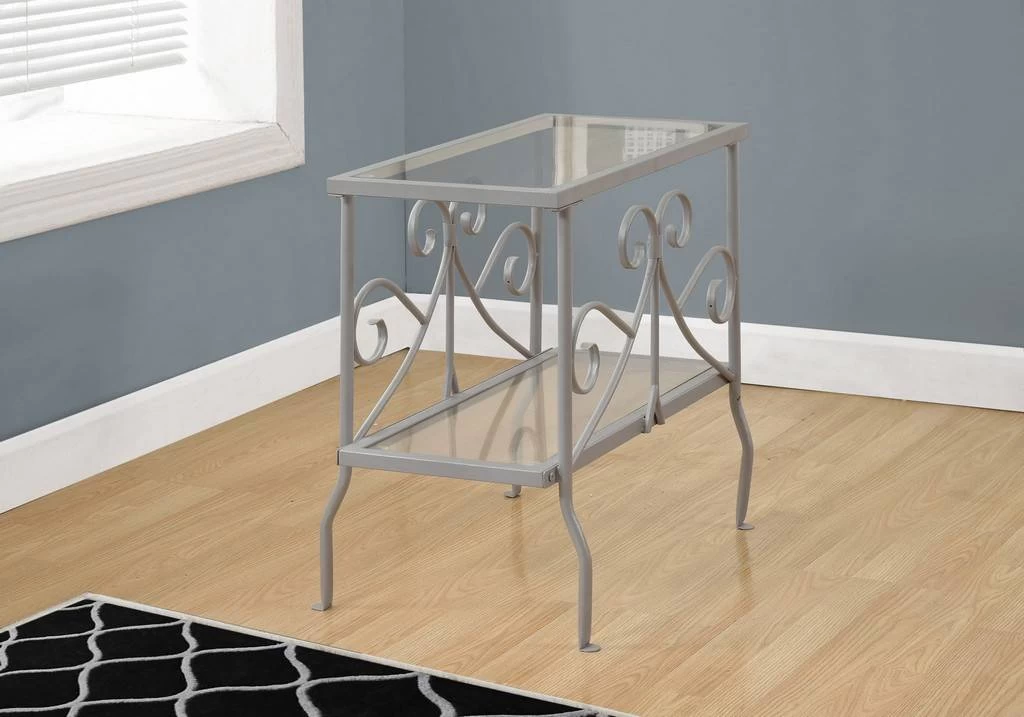 Accent Table / Side / End / Nightstand / Lamp / Living Room / Bedroom / Metal / Tempered Glass / Grey / Clear / Traditional - Monarch Specialties I 3106 3 Accent Table / Side / End / Nightstand / Lamp / Living Room / Bedroom / Metal / Tempered Glass / Grey / Clear / Traditional - Monarch Specialties I 3106