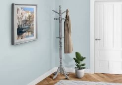 Coat Rack / Hall Tree / Free Standing / 11 Hooks / Entryway / 73"H / Bedroom / Wood / Grey / Contemporary / Modern - Monarch Specialties I 3179