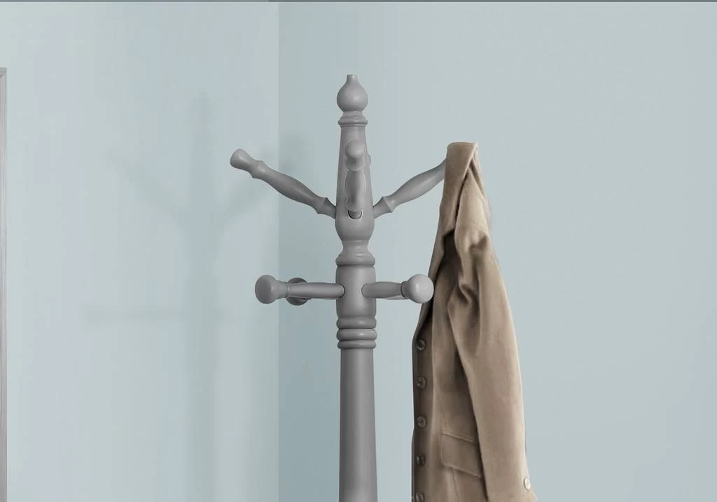 Coat Rack / Hall Tree / Free Standing / 11 Hooks / Entryway / 73"H / Bedroom / Wood / Grey / Contemporary / Modern - Monarch Specialties I 3179 5 Coat Rack / Hall Tree / Free Standing / 11 Hooks / Entryway / 73"H / Bedroom / Wood / Grey / Contemporary / Modern - Monarch Specialties I 3179 - Image 3
