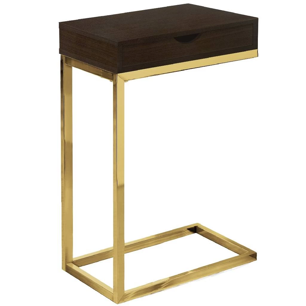Accent Table / C-Shaped / End / Side / Snack / Storage Drawer / Living Room / Bedroom / Metal / Laminate / Brown / Gold / Contemporary / Modern - Monarch Specialties I 3236 4 Accent Table / C-Shaped / End / Side / Snack / Storage Drawer / Living Room / Bedroom / Metal / Laminate / Brown / Gold / Contemporary / Modern - Monarch Specialties I 3236 - Image 2
