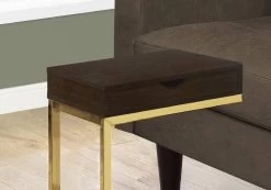 Accent Table / C-Shaped / End / Side / Snack / Storage Drawer / Living Room / Bedroom / Metal / Laminate / Brown / Gold / Contemporary / Modern - Monarch Specialties I 3236 9 Accent Table / C-Shaped / End / Side / Snack / Storage Drawer / Living Room / Bedroom / Metal / Laminate / Brown / Gold / Contemporary / Modern - Monarch Specialties I 3236 -Bedroom Furniture Shop 69 i 3236 3