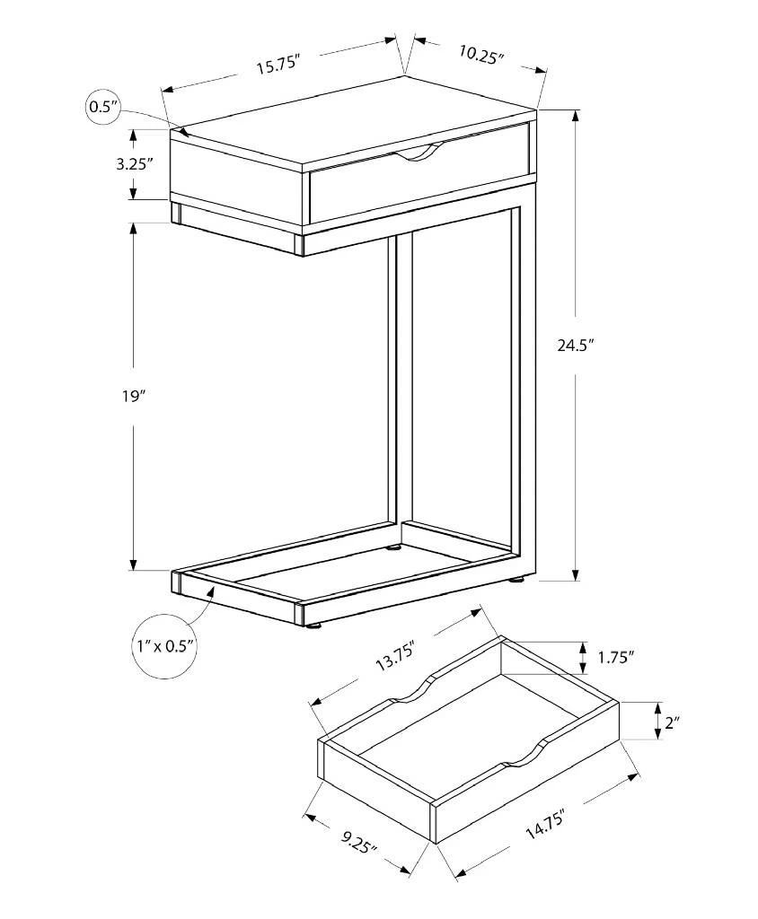 Accent Table / C-Shaped / End / Side / Snack / Storage Drawer / Living Room / Bedroom / Metal / Laminate / Brown / Gold / Contemporary / Modern - Monarch Specialties I 3236 6 Accent Table / C-Shaped / End / Side / Snack / Storage Drawer / Living Room / Bedroom / Metal / Laminate / Brown / Gold / Contemporary / Modern - Monarch Specialties I 3236 - Image 4