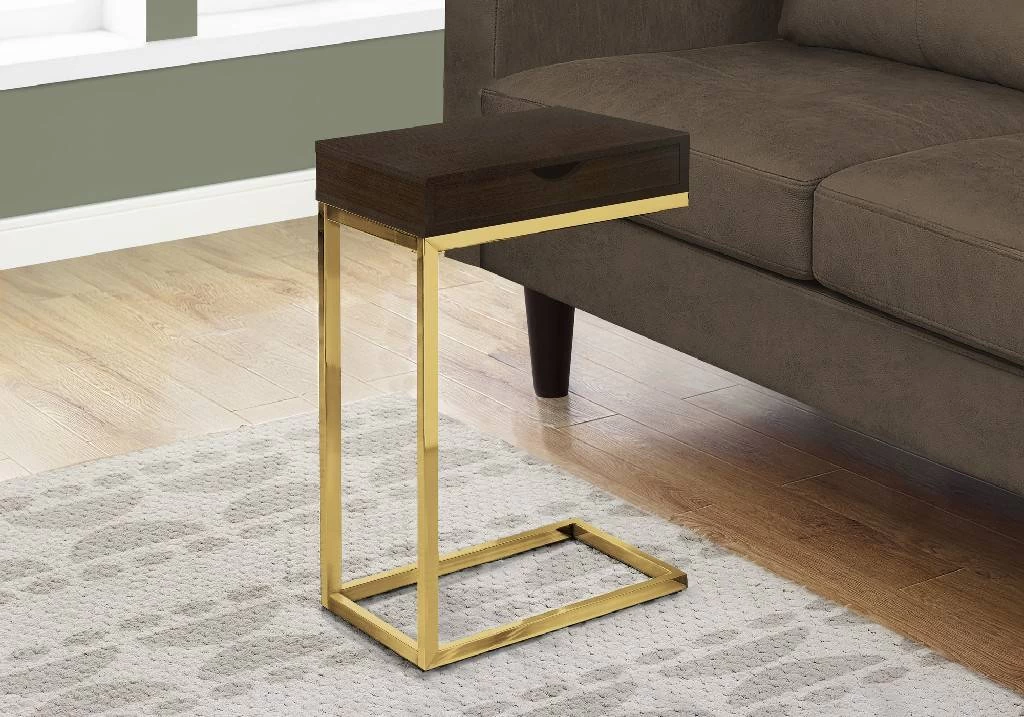Accent Table / C-Shaped / End / Side / Snack / Storage Drawer / Living Room / Bedroom / Metal / Laminate / Brown / Gold / Contemporary / Modern - Monarch Specialties I 3236 3 Accent Table / C-Shaped / End / Side / Snack / Storage Drawer / Living Room / Bedroom / Metal / Laminate / Brown / Gold / Contemporary / Modern - Monarch Specialties I 3236