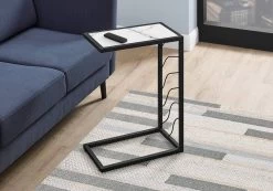 Accent Table / C-Shaped / End / Side / Snack / Living Room / Bedroom / Metal / Laminate / White Marble Look / Black / Contemporary / Modern - Monarch Specialties I 3300