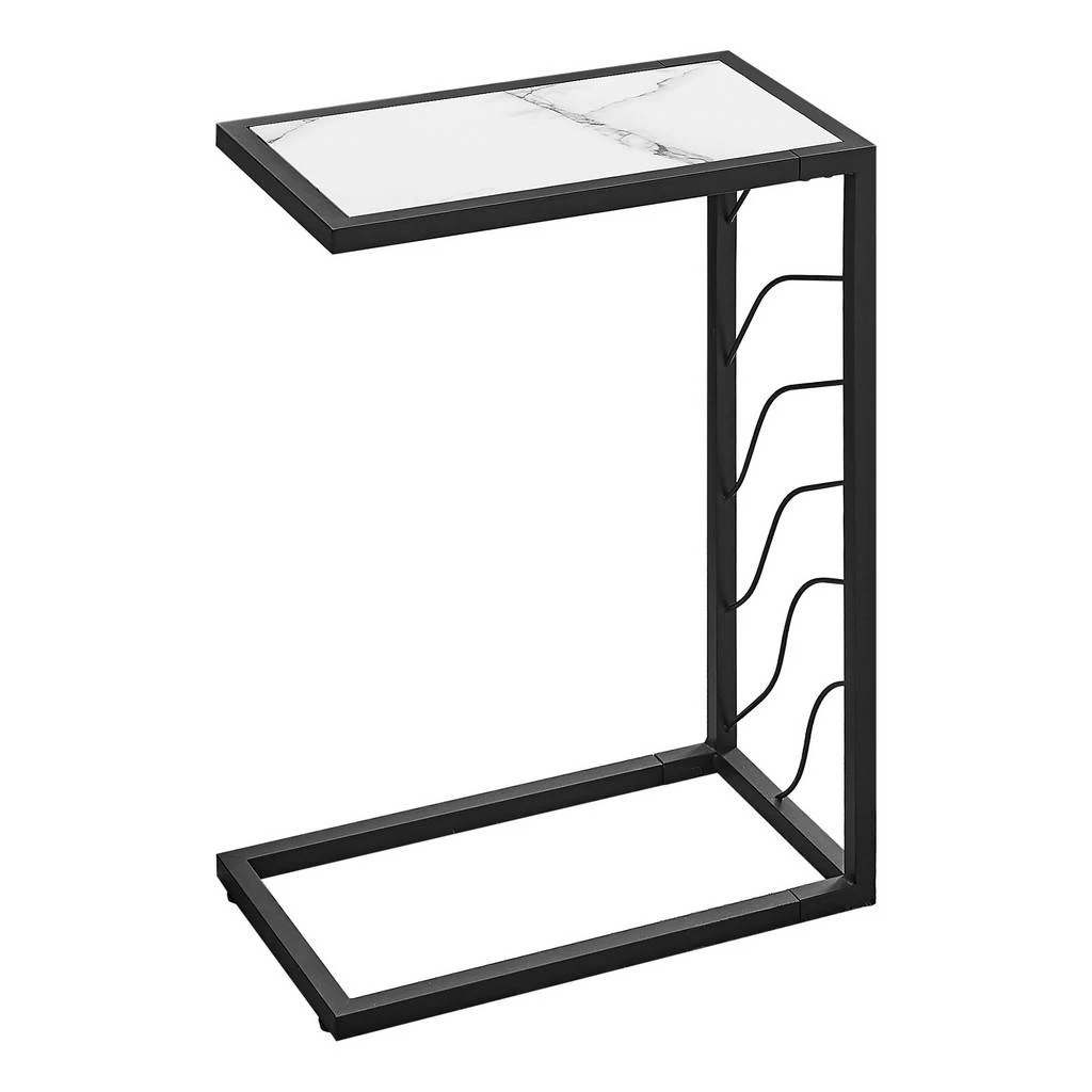 Accent Table / C-Shaped / End / Side / Snack / Living Room / Bedroom / Metal / Laminate / White Marble Look / Black / Contemporary / Modern - Monarch Specialties I 3300 4 Accent Table / C-Shaped / End / Side / Snack / Living Room / Bedroom / Metal / Laminate / White Marble Look / Black / Contemporary / Modern - Monarch Specialties I 3300 - Image 2
