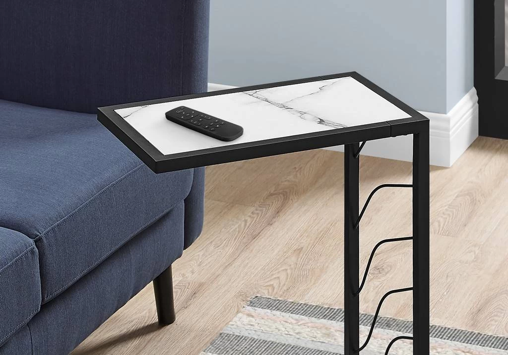 Accent Table / C-Shaped / End / Side / Snack / Living Room / Bedroom / Metal / Laminate / White Marble Look / Black / Contemporary / Modern - Monarch Specialties I 3300 5 Accent Table / C-Shaped / End / Side / Snack / Living Room / Bedroom / Metal / Laminate / White Marble Look / Black / Contemporary / Modern - Monarch Specialties I 3300 - Image 3