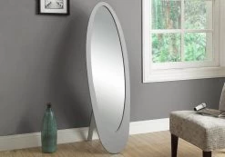 Mirror / Full Length / Standing / Floor / 60" Oval / Dressing / Bedroom / Wood / Grey / Contemporary / Modern - Monarch Specialties I 3359