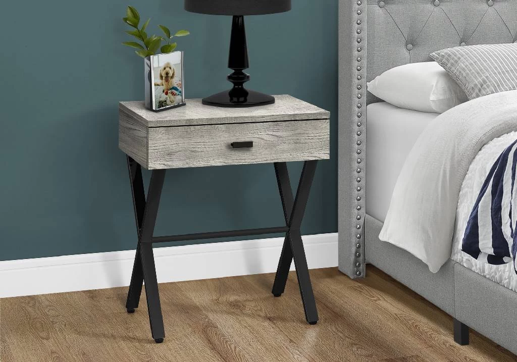 Accent Table / Side / End / Nightstand / Lamp / Storage Drawer / Living Room / Bedroom / Metal / Laminate / Grey / Black / Contemporary / Modern - Monarch Specialties I 3451 5 Accent Table / Side / End / Nightstand / Lamp / Storage Drawer / Living Room / Bedroom / Metal / Laminate / Grey / Black / Contemporary / Modern - Monarch Specialties I 3451 - Image 3