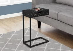 Accent Table / C-Shaped / End / Side / Snack / Storage Drawer / Living Room / Bedroom / Metal / Laminate / Black Marble Look / Contemporary / Modern - Monarch Specialties I 3604