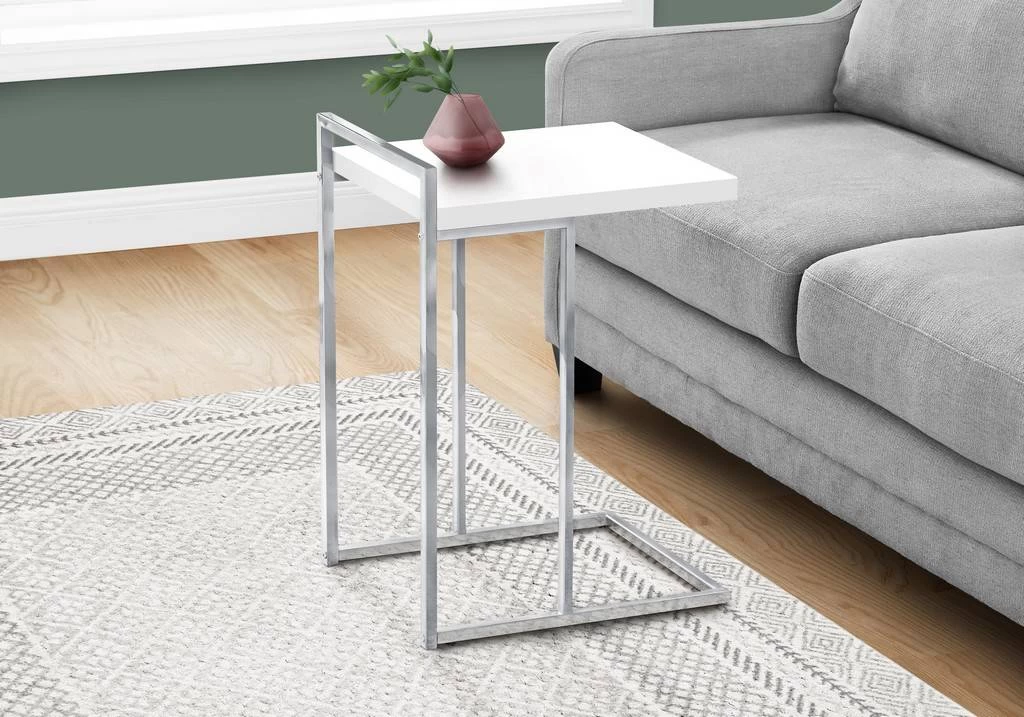 Accent Table / C-Shaped / End / Side / Snack / Living Room / Bedroom / Metal / Laminate / Glossy White / Chrome / Contemporary / Modern - Monarch Specialties I 3636 3 Accent Table / C-Shaped / End / Side / Snack / Living Room / Bedroom / Metal / Laminate / Glossy White / Chrome / Contemporary / Modern - Monarch Specialties I 3636