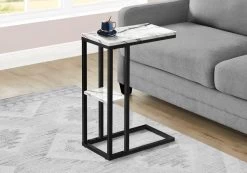 Accent Table / C-Shaped / End / Side / Snack / Living Room / Bedroom / Metal / Laminate / White Marble Look / Black / Contemporary / Modern - Monarch Specialties I 3675