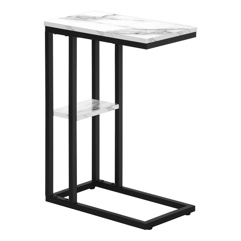 Accent Table / C-Shaped / End / Side / Snack / Living Room / Bedroom / Metal / Laminate / White Marble Look / Black / Contemporary / Modern - Monarch Specialties I 3675 4 Accent Table / C-Shaped / End / Side / Snack / Living Room / Bedroom / Metal / Laminate / White Marble Look / Black / Contemporary / Modern - Monarch Specialties I 3675 - Image 2