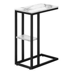 Accent Table / C-Shaped / End / Side / Snack / Living Room / Bedroom / Metal / Laminate / White Marble Look / Black / Contemporary / Modern - Monarch Specialties I 3675 15 Accent Table / C-Shaped / End / Side / Snack / Living Room / Bedroom / Metal / Laminate / White Marble Look / Black / Contemporary / Modern - Monarch Specialties I 3675 -Bedroom Furniture Shop 69 i 3675 9