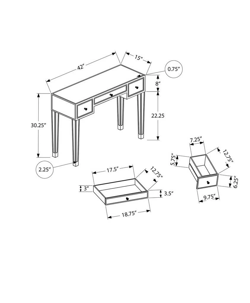 Accent Table / Console / Entryway / Narrow / Sofa / Storage Drawer / Living Room / Bedroom / Mirror / Grey / Clear / Transitional - Monarch Specialties I 3735 6 Accent Table / Console / Entryway / Narrow / Sofa / Storage Drawer / Living Room / Bedroom / Mirror / Grey / Clear / Transitional - Monarch Specialties I 3735 - Image 4