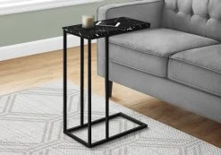 Accent Table / C-Shaped / End / Side / Snack / Living Room / Bedroom / Metal / Laminate / Black Marble Look / Contemporary / Modern - Monarch Specialties I 3763