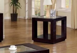 Accent Table / Side / End / Nightstand / Lamp / Living Room / Bedroom / Veneer / Tempered Glass / Brown / Clear / Transitional - Monarch Specialties I 7811E