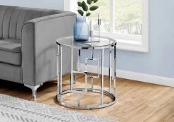 Accent Table / Side / End / Nightstand / Lamp / Living Room / Bedroom / Metal / Tempered Glass / Chrome / Clear / Transitional - Monarch Specialties I 7831