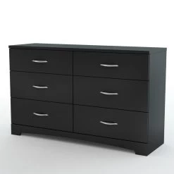 QuikFurn 6-Drawer Dresser For Contemporary Bedroom In Black Finish Black