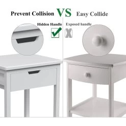 Nightstand, Bedside Table With Drawer, Square End Table, Bamboo Side Table For Bedroom, Living Room, Small Space, Modern Night Stand With Open Shelf, Set Of 1, White -Bedroom Furniture Shop 6a38d5ec301c4265ab187f78a7f5c9e7