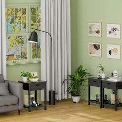 Nightstand, Bedside Table With Drawer, Square End Table, Bamboo Side Table For Bedroom, Living Room, Small Space, Modern Night Stand With Open Shelf, Set Of 1, Black -Bedroom Furniture Shop 6d0efe22db7b41c38b6446974776ed67