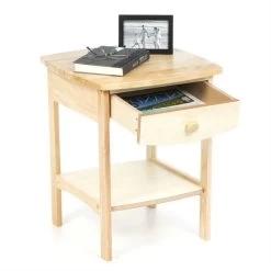 QuikFurn Natural Wood Finish 1-Drawer Bedroom End Table Nightstand Natural