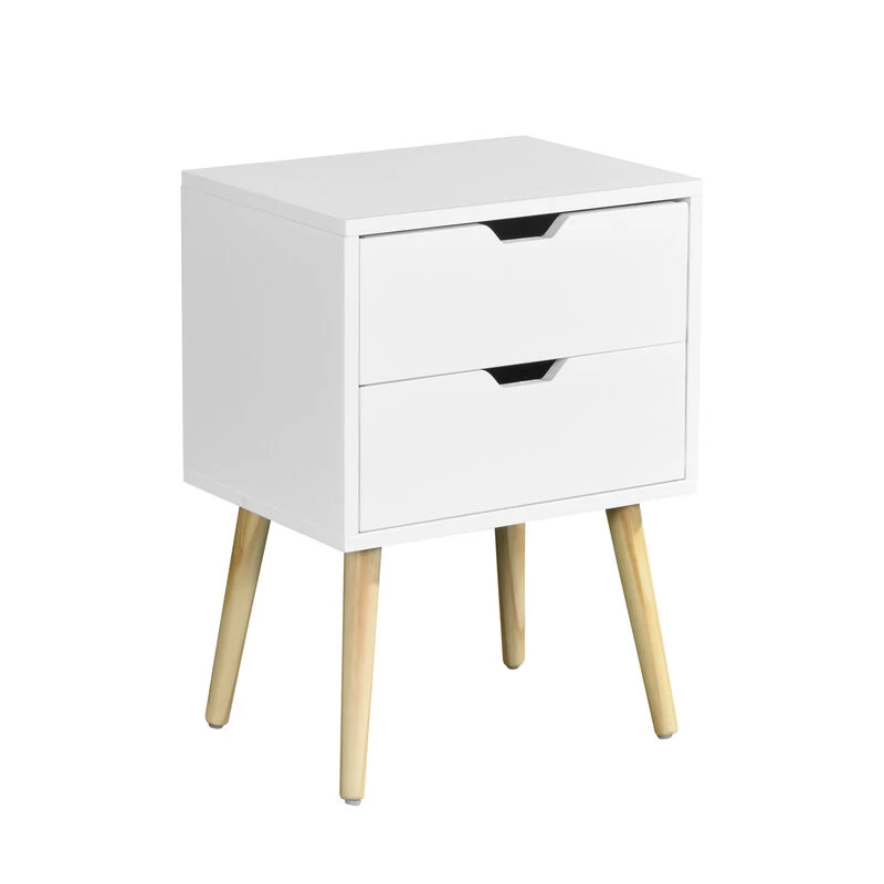 Side Table With 2 Drawer And Rubber Wood Legs, Mid-Century Modern Storage Cabinet For Bedroom Living Room Furniture, White White 3 Side Table With 2 Drawer And Rubber Wood Legs, Mid-Century Modern Storage Cabinet For Bedroom Living Room Furniture, White White