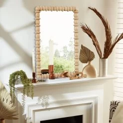 32.1" Boho Large Rectangle Wooden Beads Wall Mirror For Living Room Bedroom In Natural -Bedroom Furniture Shop 6e695b4aef900244a6a79186fff85c54