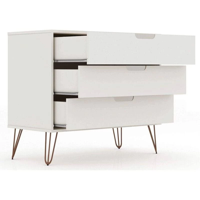 QuikFurn Modern Scandinavian Style Bedroom 3-Drawer Dresser In Off-White Finish Off White 4 QuikFurn Modern Scandinavian Style Bedroom 3-Drawer Dresser In Off-White Finish Off White - Image 2