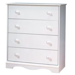 QuikFurn White 4 Drawer Bedroom Chest With Wooden Knobs White