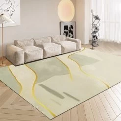 6' X 9' Modern Rectangle Nylon Area Rug In Green For Living Room & Bedroom