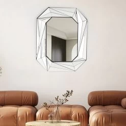 29.5" Oversized Art Deco Silver 3D Diamond Wall Mirror Decor Art Living Room Bedroom -Bedroom Furniture Shop 766440c42021443bcd28a4368ebfdfe7