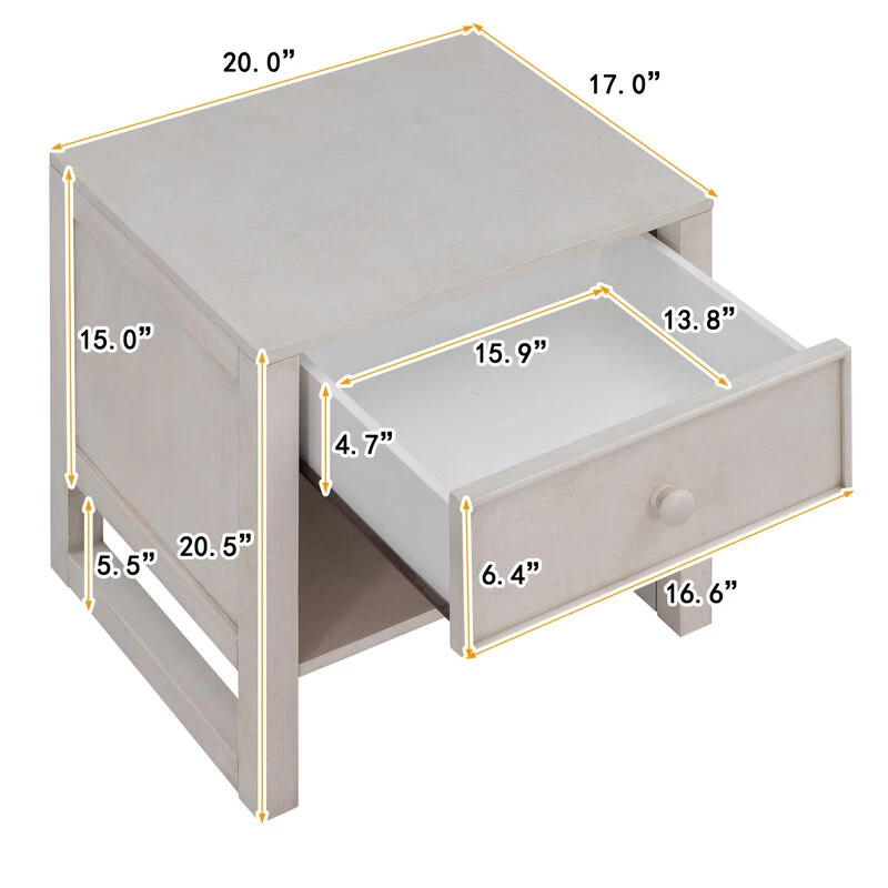 Wooden Nightstand With A Drawer And An Open Storage, End Table For Bedroom, Antique Gray White 6 Wooden Nightstand With A Drawer And An Open Storage, End Table For Bedroom, Antique Gray White - Image 4